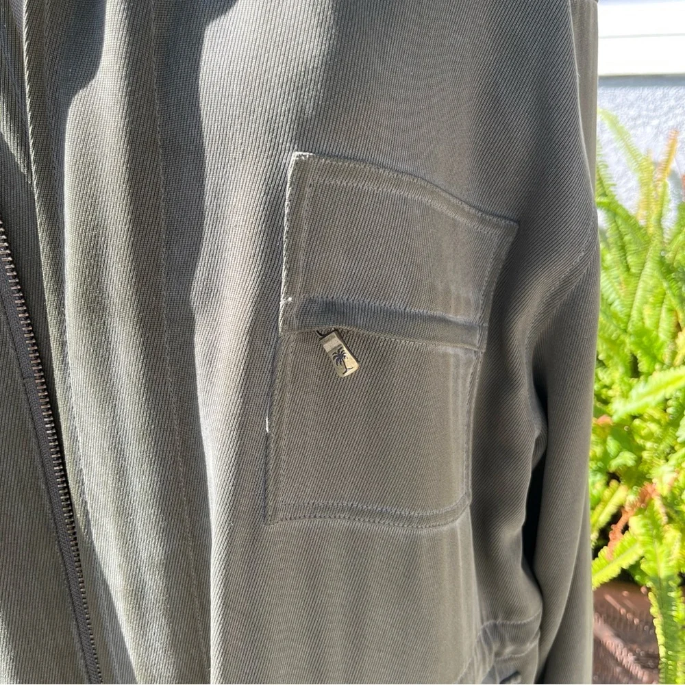 Tommy Bahama Silk Coat M Hidden Hood Full Zip Army Green - Picture 4 of 15